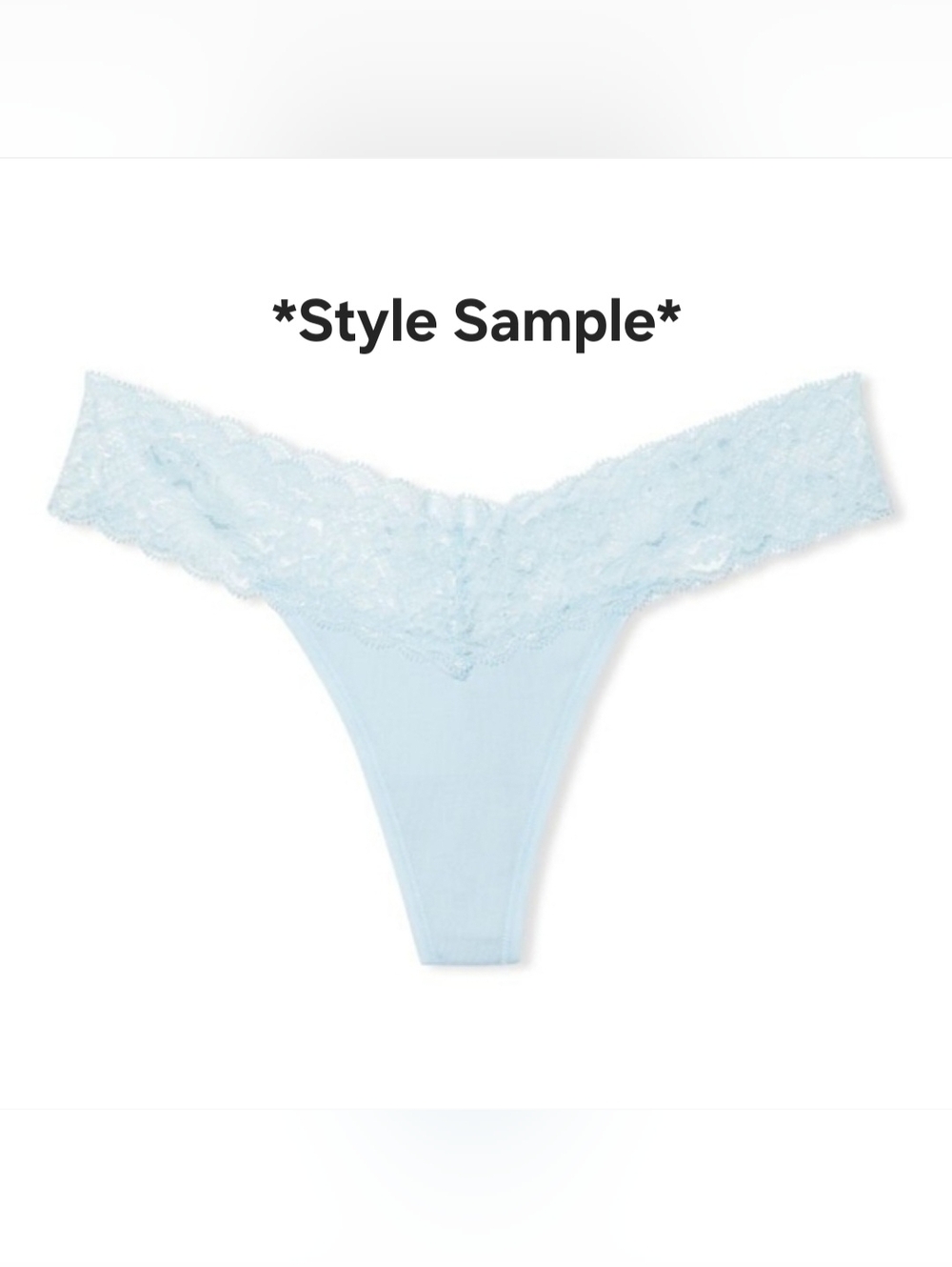 NWT Victoria's Secret Stretch Cotton Lace Thong M DISCONTINUED Pale Sky Grey
